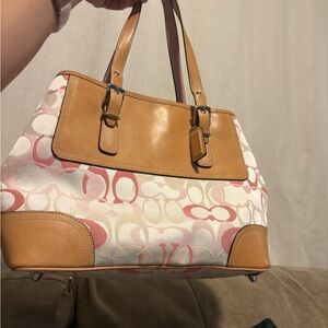 Coach Pink and Tan Shoulder Bag
